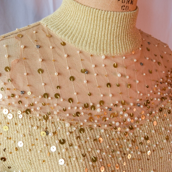 ⚡HP⚡Vintage 1970s Beaded + Sequined Turtleneck - Picture 3 of 5